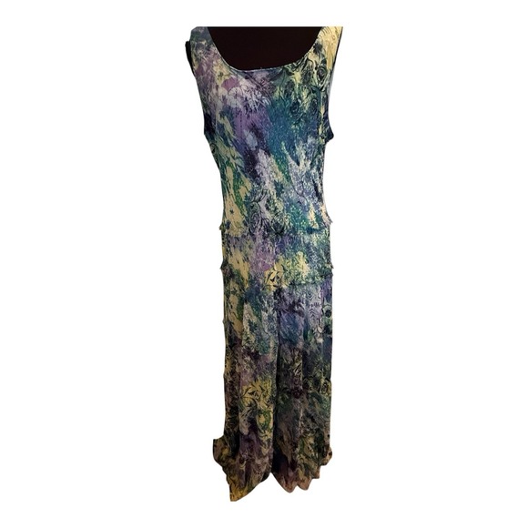 Midi Dress Sz 10 Watercolor Florals Chiffon Sheer Sleeveless Fairy Wedding Guest - Picture 4 of 7